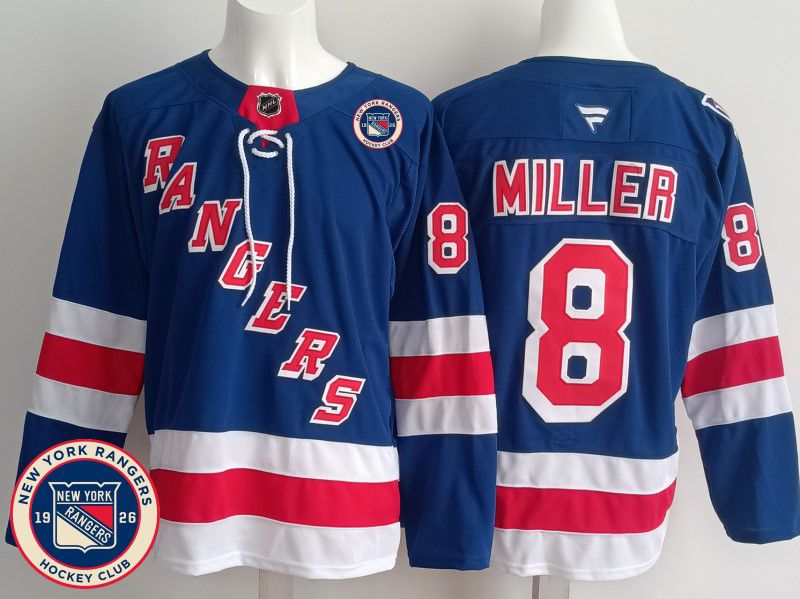 Men New York Rangers #8 Miller Blue 2025 Fanatics Home Premium NHL Jersey style 3
